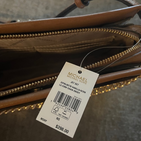 BNWT Michael Kors Jet Set Large Leather Chain Crossbody - Picture 2 of 3